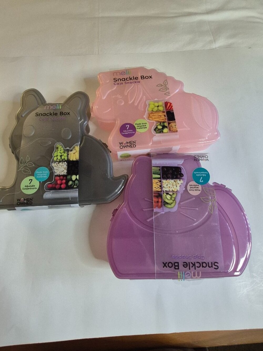 Melii Dog + Cat + Unicorn Snackle Box Bundle With 7 Adjustable Compartments NWT